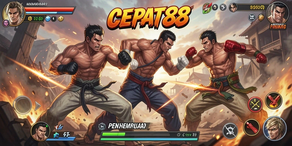 Gameplay Fighting intens di CEPAT88 dengan karakter yang beragam.