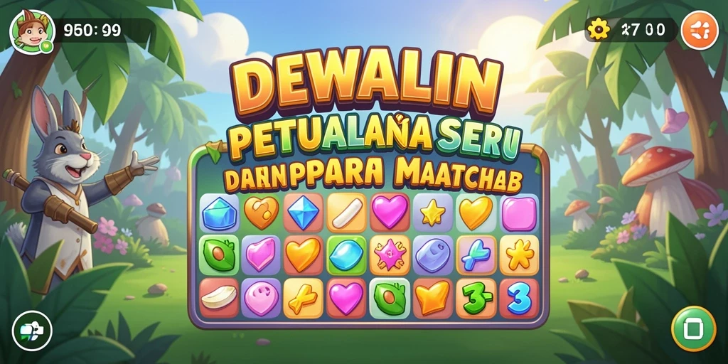 Tampilan gameplay seru DEWALIN dengan kombinasi permata warna-warni.