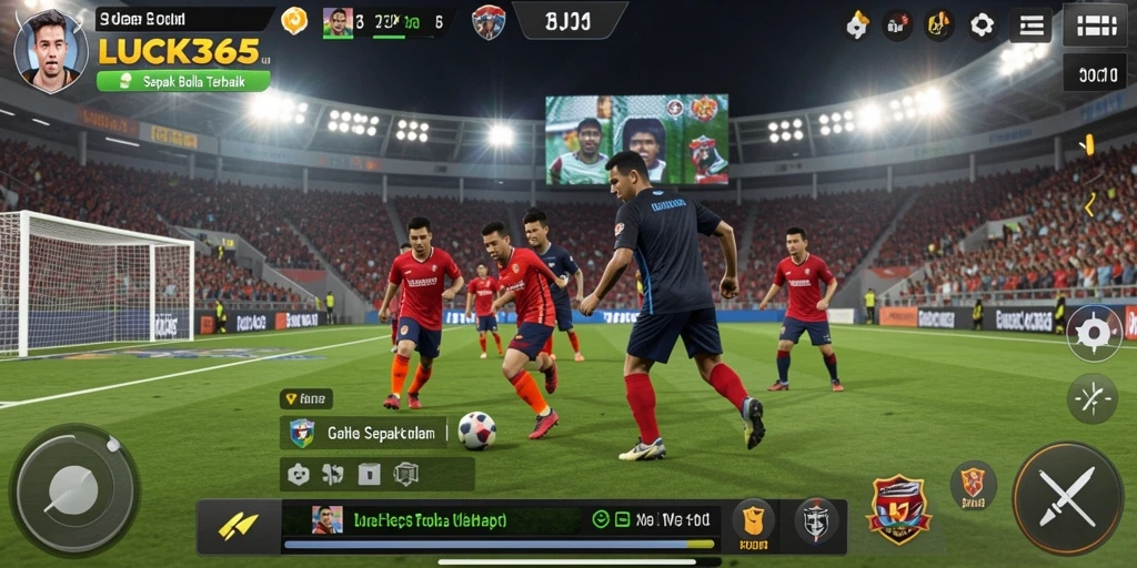 Tampilan gameplay sepak bola yang menarik dan dinamis.