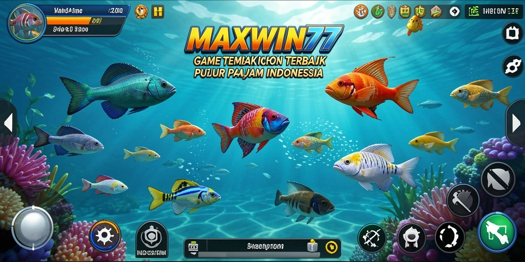Tampilan gameplay seru dari MAXWIN77, menembak ikan dengan senjata yang beragam.