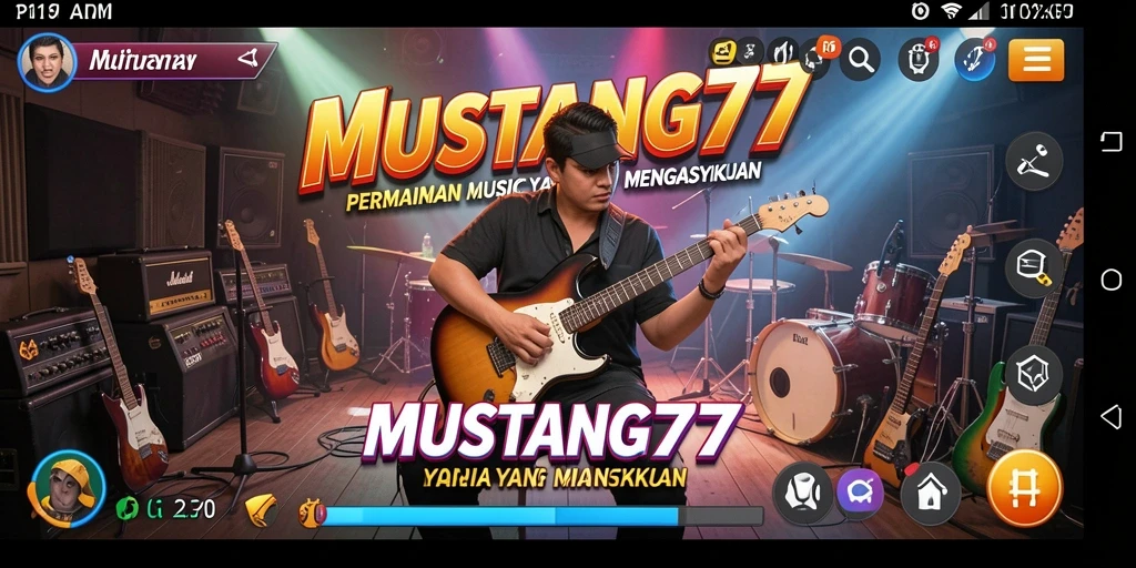 Screenshot utama MUSTANG77 menunjukkan antarmuka permainan musik yang menarik.
