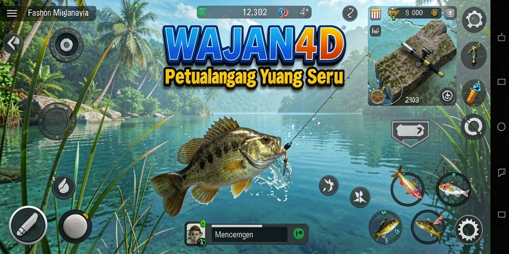 Tampilan gameplay WAJAN4D dengan suasana memancing yang memukau.